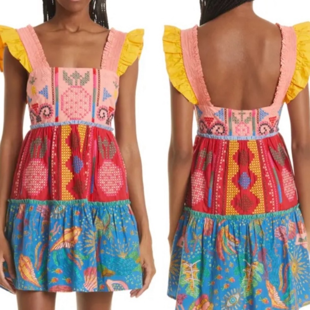FARM Rio Embroidered Colorblock Dress size M
